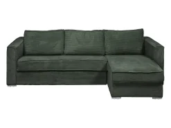Best Vente-unique Sofá canto convert. abert. ráp. veludo canelado verde, cama ripas largas 140cm LORETO Verde pinho