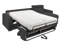 Vente-unique Sofá canto convert. abert. rápida veludo canelado antracite, cama ripas largas 140cm VIZIR^ Sofá