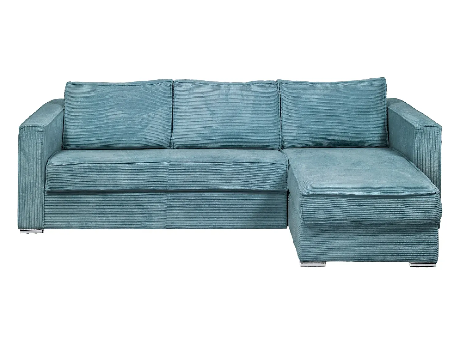 Sofá|Vente-unique Sofá canto convert. abert. ráp. veludo canelado azul-turquesa cama ripas largas 160cm 22cm Azul turquesa