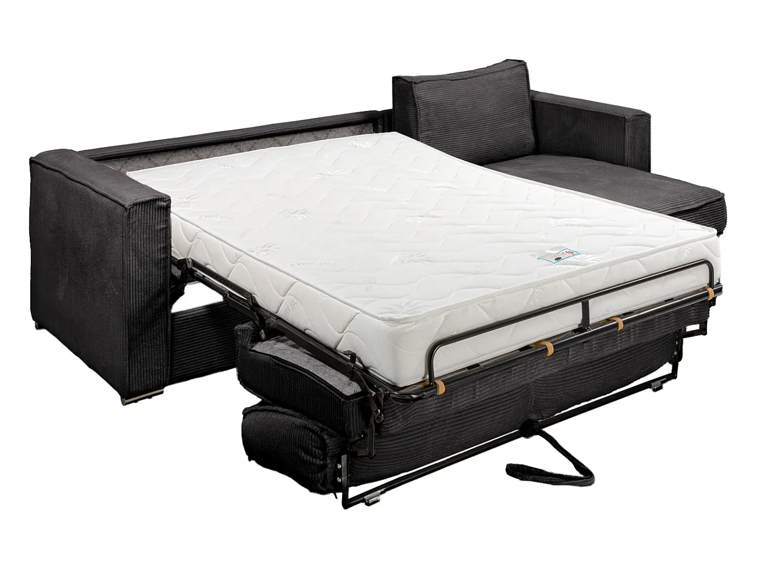 Vente-unique Sofá canto convert. abert. ráp. veludo canel. cama 160cm esp. 18cm LORETO^ Sofá