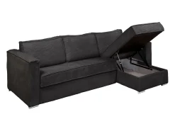 Vente-unique Sofá canto convert. abert. ráp. veludo canel. cama 160cm esp. 18cm LORETO^ Sofá