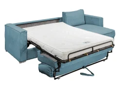 Sofá|Vente-unique Sofá canto convert. abert. ráp. veludo canelado azul-turq., cama ripas largas 140cm LORETO Azul turquesa