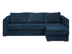 Sofá|Vente-unique Sofá canto convert. abert. rápida veludo canelado azul-escuro cama 140cm esp. 14 cm LORETO Azul escuro