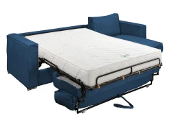 Vente-unique Sofá canto convert. abert. ráp. veludo canelado azul-escuro cama 160cm esp. 22cm LORETO^ Sofá
