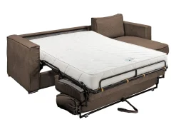 Sofá*Vente-unique Sofá canto convert. abert. ráp. veludo canelado cama ripas largas 160cm 18cm Castanho