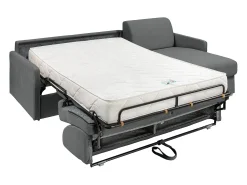 Vente-unique Sofá canto convertível abert. rápida tecido cinza, cama ripas largas 140cm e colchão 18cm Cinzento