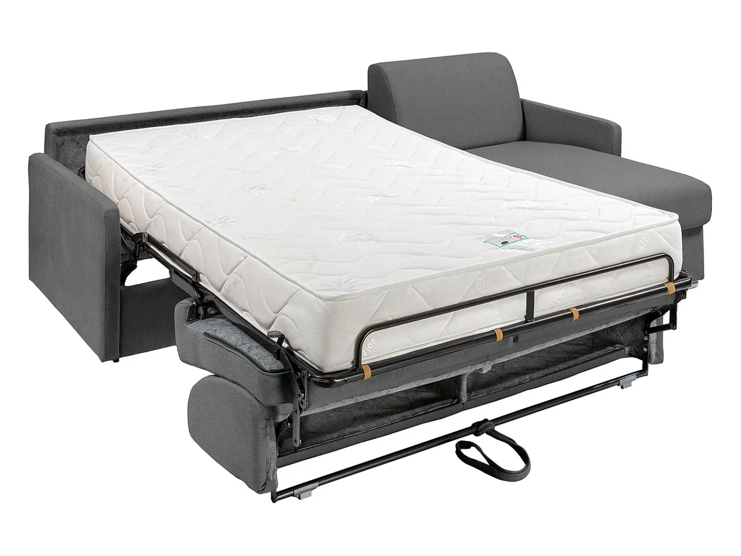 Sofá*Vente-unique Sofá canto convertível abert. rápida tecido cinza, cama ripas largas 160cm e colchão 22cm Cinzento
