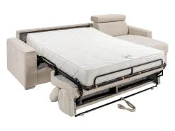 Hot Vente-unique Sofá canto convertível abert. rápida veludo canelado , cama ripas largas 140cm VIZIR Bege