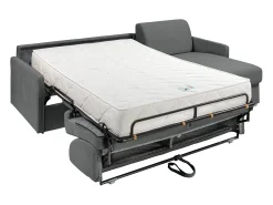 Vente-unique Sofá canto convertível abert. rápida tecido cinza, cama ripas largas 140cm e colchão 22cm^ Sofá