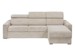 Sofá|Vente-unique Sofá canto convertível abert. rápida veludo canelado , cama ripas largas 140cm VIZIR Bege