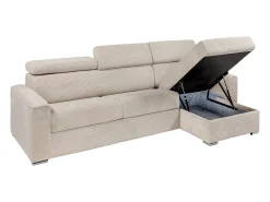 Sofá|Vente-unique Sofá canto convertível abert. rápida veludo canelado , cama ripas largas 140cm VIZIR Bege