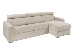 Sofá*Vente-unique Sofá canto convertível abert. rápida veludo canelado , cama ripas largas 160cm VIZIR Bege