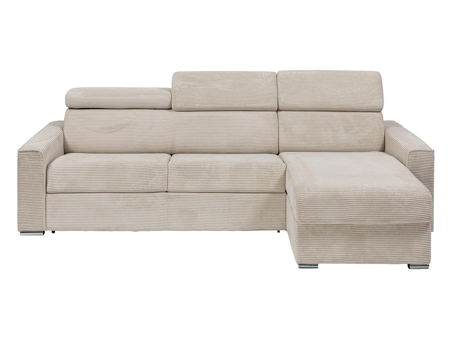 Sofá*Vente-unique Sofá canto convertível abert. rápida veludo canelado , cama ripas largas 140cm VIZIR Bege