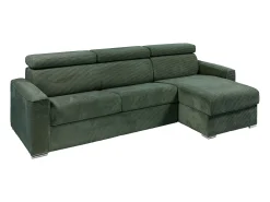 Sofá|Vente-unique Sofá canto convertível abert. rápida veludo canelado , cama ripas largas 160cm VIZIR Verde
