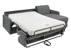 Sofá|Vente-unique Sofá canto convertível abert. rápida tecido cinza, cama ripas largas 160cm e colchão 14cm Cinzento