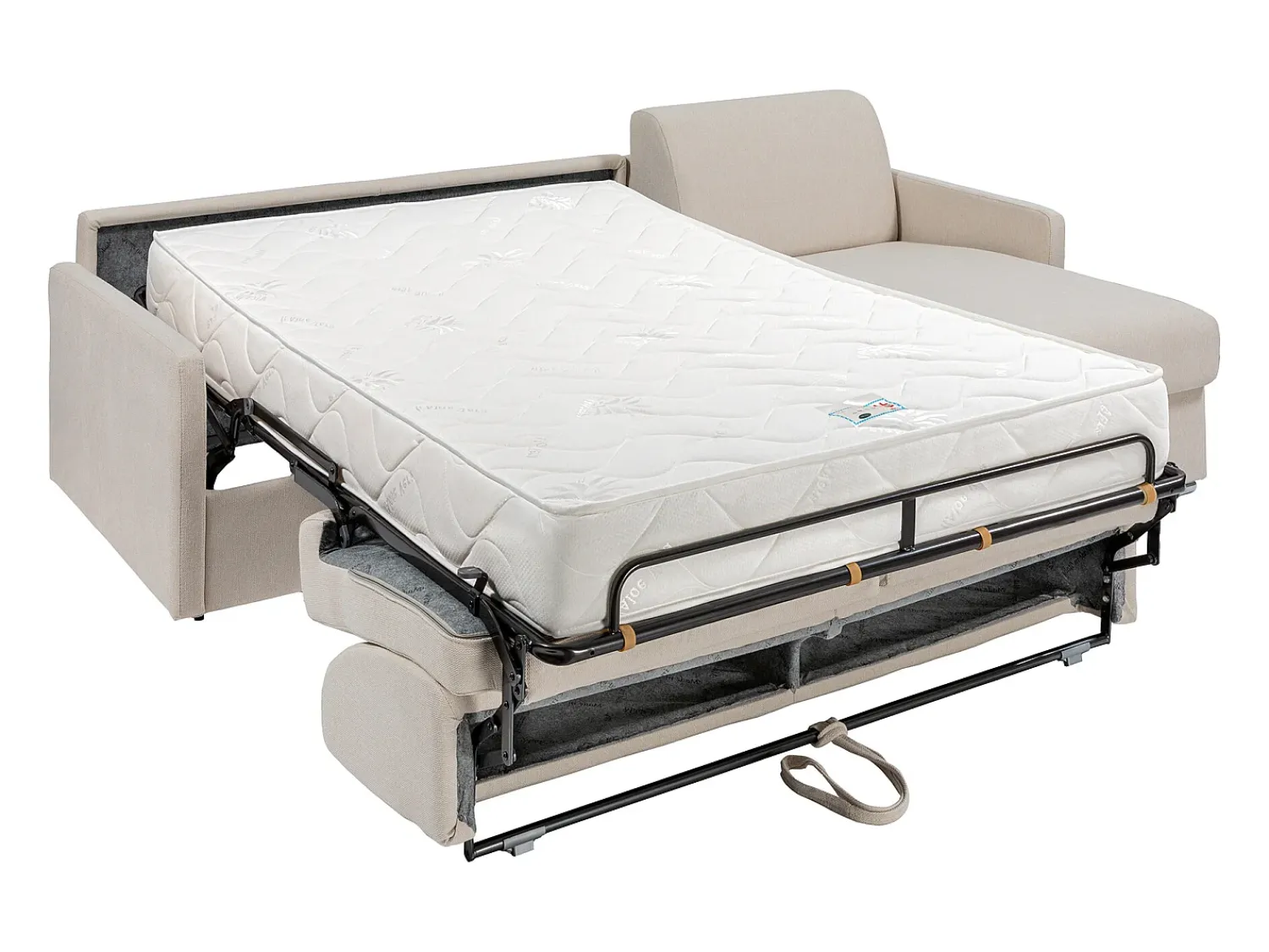 Sofá|Vente-unique Sofá canto convertível abertura rápida tecido , cama ripas largas 160cm e colchão 22cm Bege