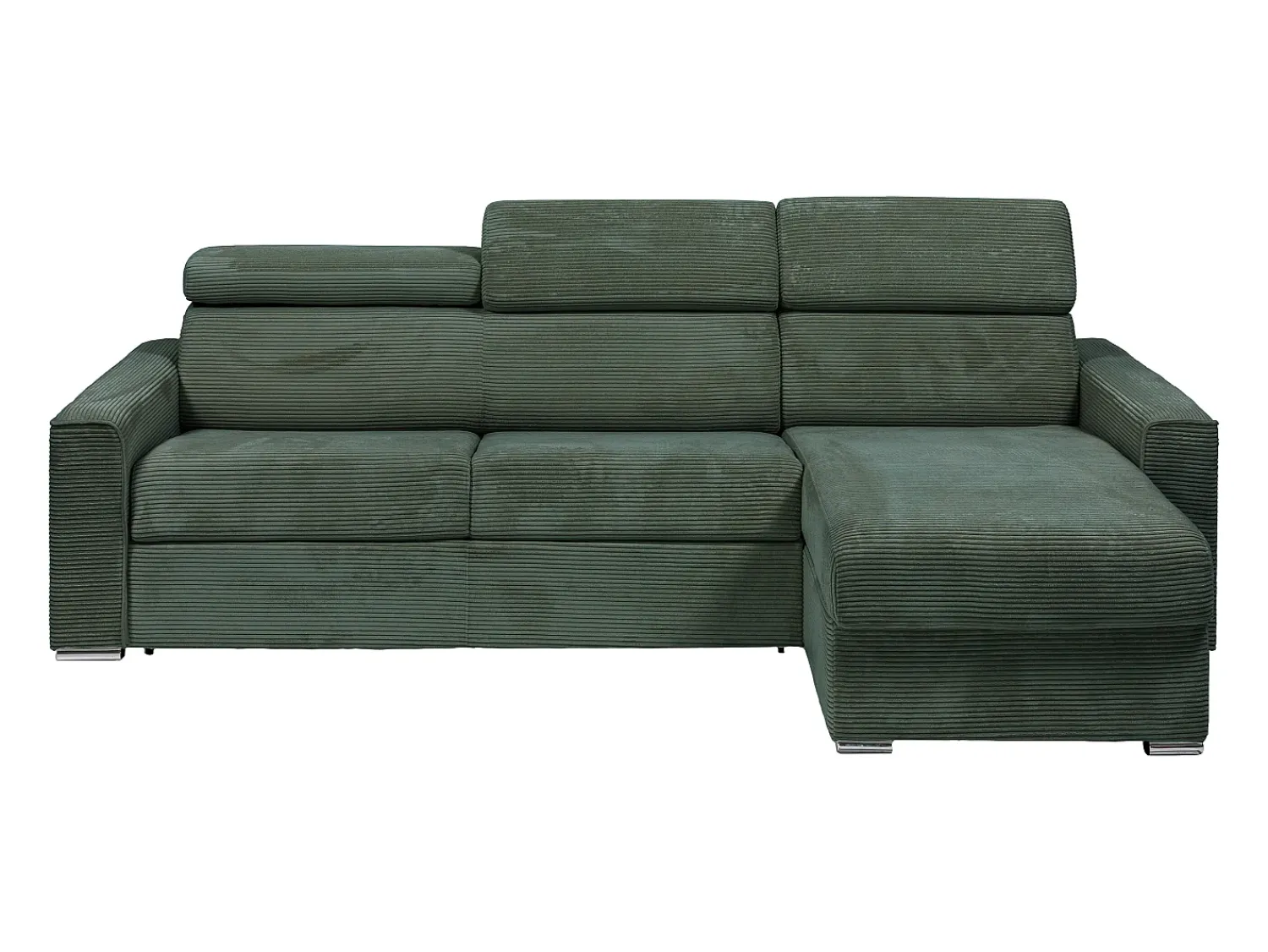 Sofá*Vente-unique Sofá canto convertível abert. rápida veludo canelado , cama ripas largas 160cm VIZIR Verde