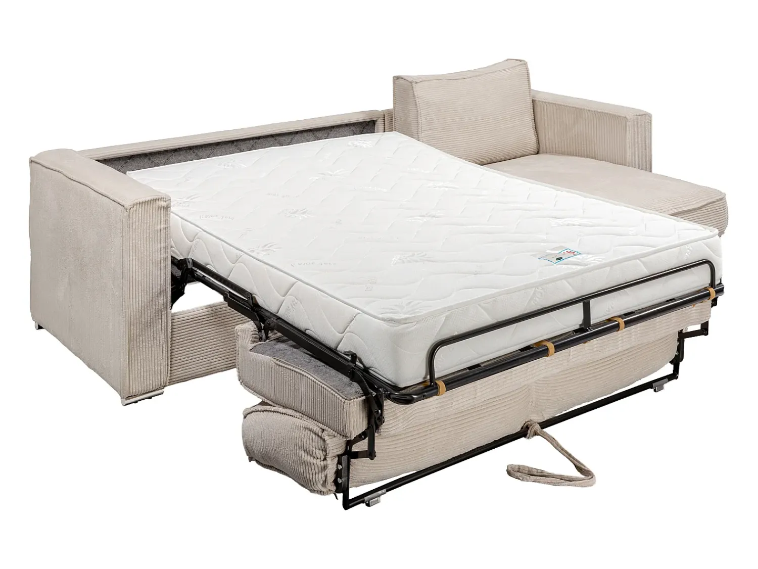 Discount Vente-unique Sofá canto convertível abertura rápida veludo canelado cama ripas largas 140cm LORETO Bege