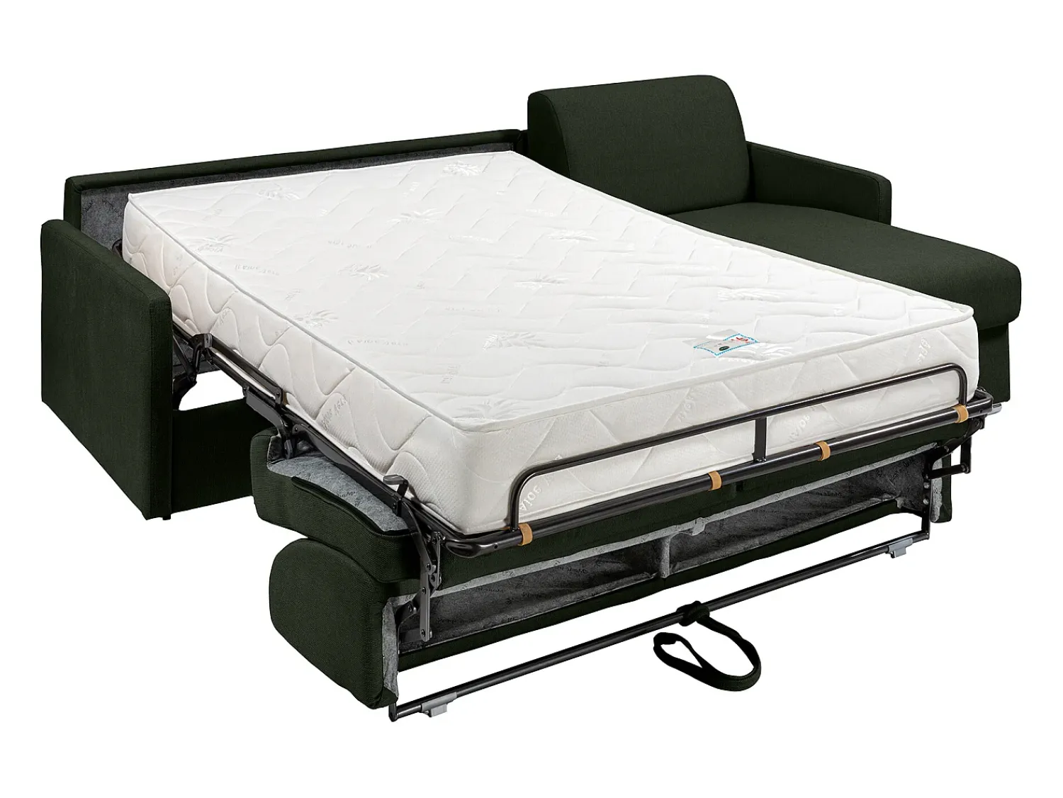 Sofá|Vente-unique Sofá canto convertível abert. rápida tecido , cama 140cm e colchão 22cm CALIFE Verde pinho