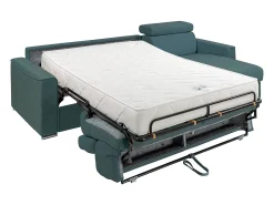Sofá*Vente-unique Sofá canto reversível convertível abert. rápida tecido bege, cama 160 cm, esp. 22 cm VIZIR Azul