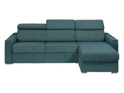 Outlet Vente-unique Sofá canto reversível convert. abert. rápida tecido bege ripas largas 160cm E.22cm VIZIR Azul