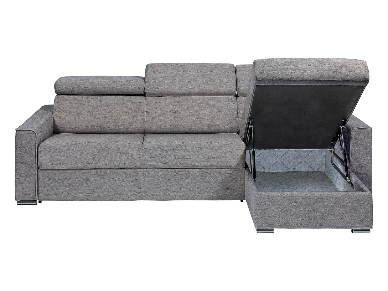 Vente-unique Sofá canto reversível convertível abert. rápida tecido bege, cama 140 cm, esp. 22 cm VIZIR Cinza antracite