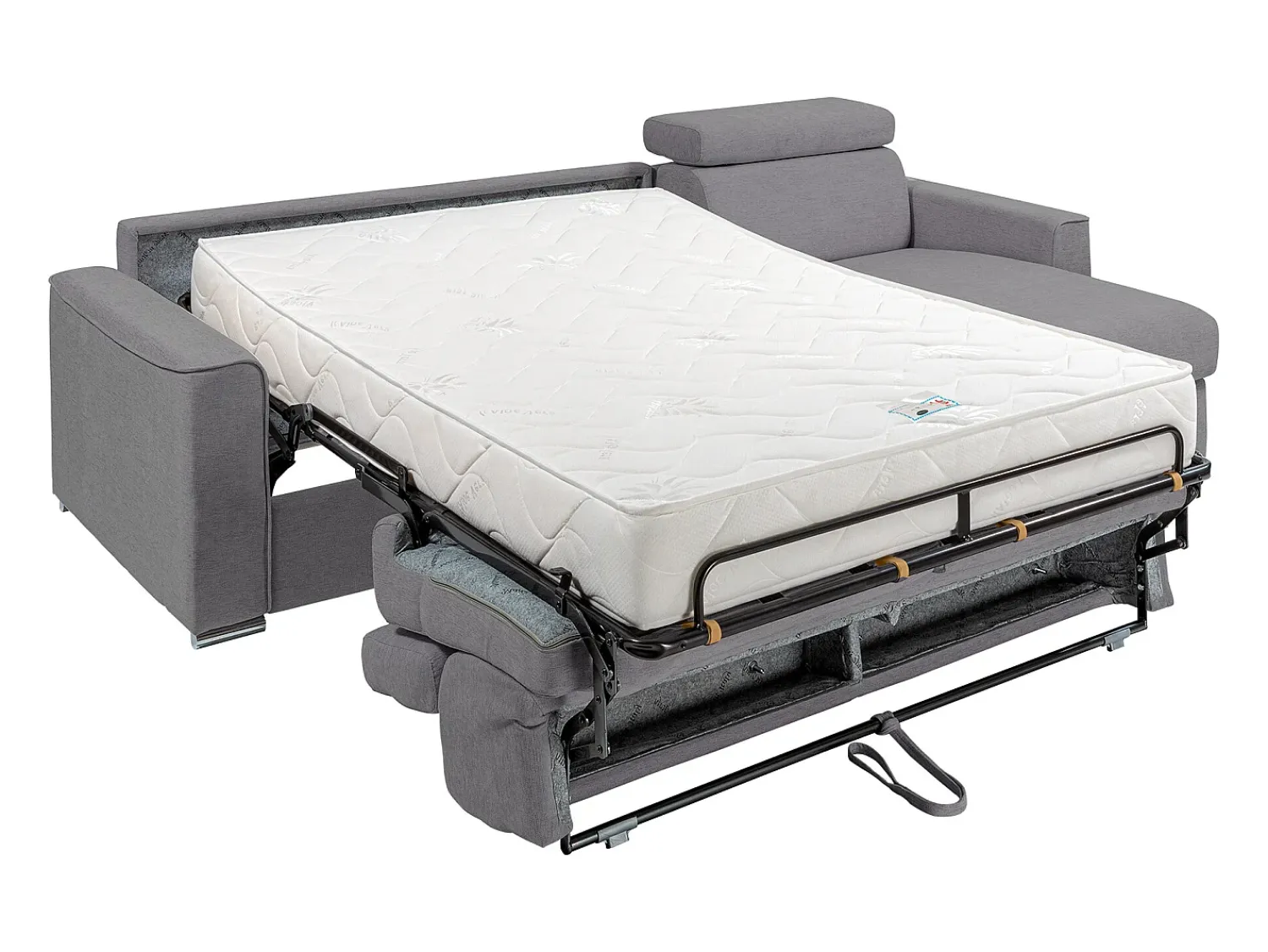 Vente-unique Sofá canto reversível convertível abert. rápida tecido bege, cama 140 cm, esp. 22 cm VIZIR Cinza antracite
