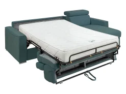 Sofá*Vente-unique Sofá canto reversível convertível abert. rápida tecido bege, cama 140 cm, esp. 18 cm VIZIR Azul