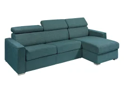 Vente-unique Sofá canto reversível convert. abert. rápida tecido bege ripas largas 140cm E.14cm VIZIR^ Sofá
