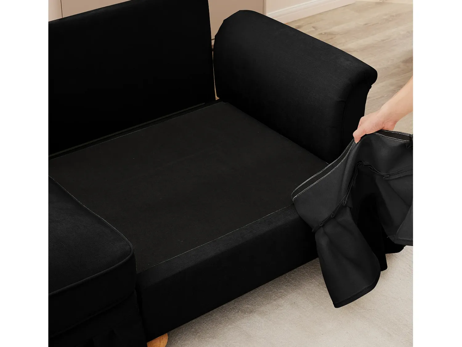 Sofá|DripeX Sofá chesterfield 2 lugares em felpudo - com puff e 2 almofadas - saia removível - 194x140x93cm Preto