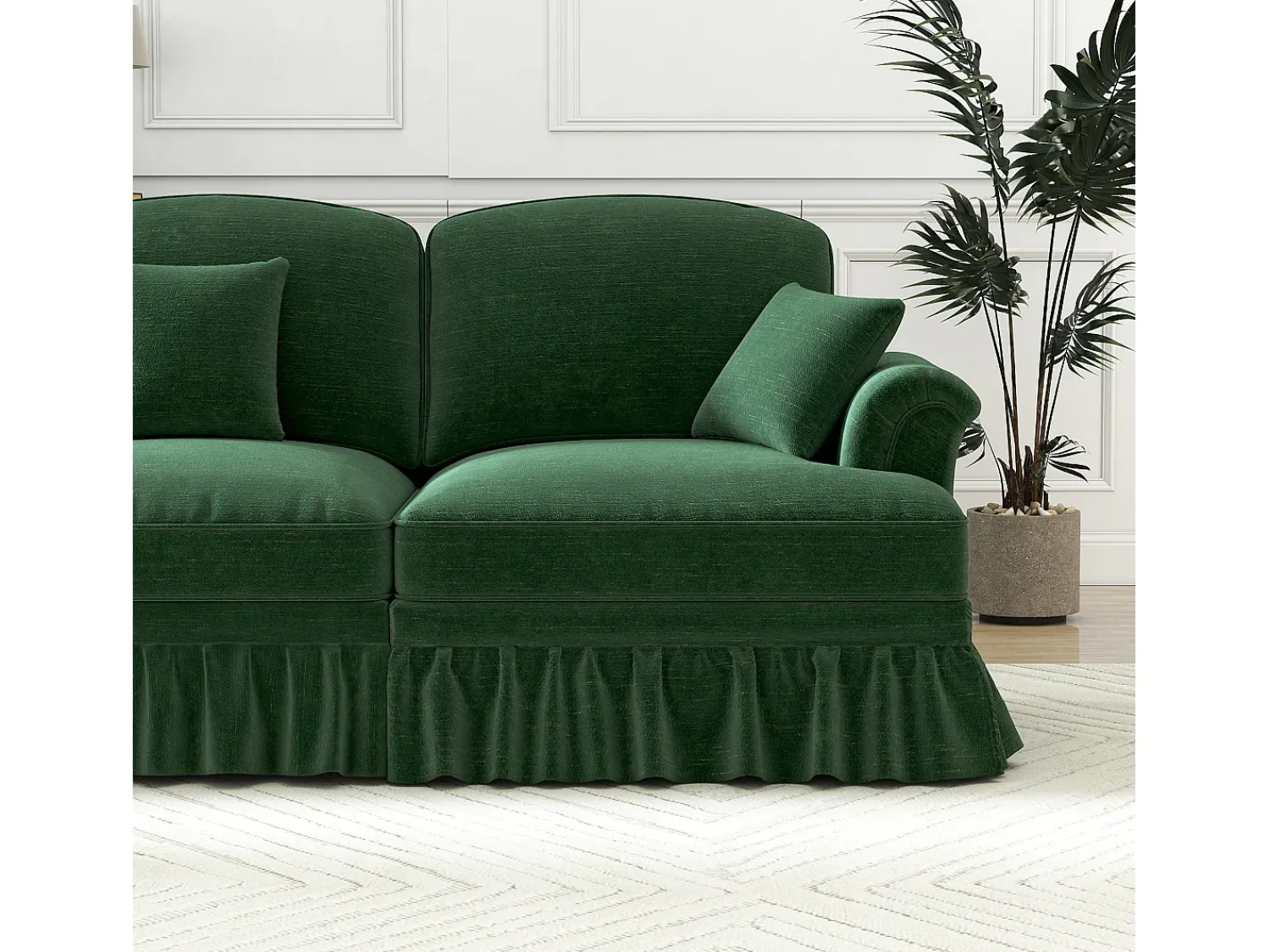 DripeX Sofá chesterfield 2 lugares em felpudo - com puff e 2 almofadas - saia removível - 194x140x93cm^ Sofá