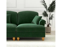DripeX Sofá chesterfield 2 lugares em felpudo - com puff e 2 almofadas - saia removível - 194x140x93cm^ Sofá