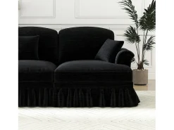 Sofá*DripeX Sofá chesterfield 2 lugares em felpudo - com 2 puffs e 2 almofadas - saia removível - 194x140x93cm Preto