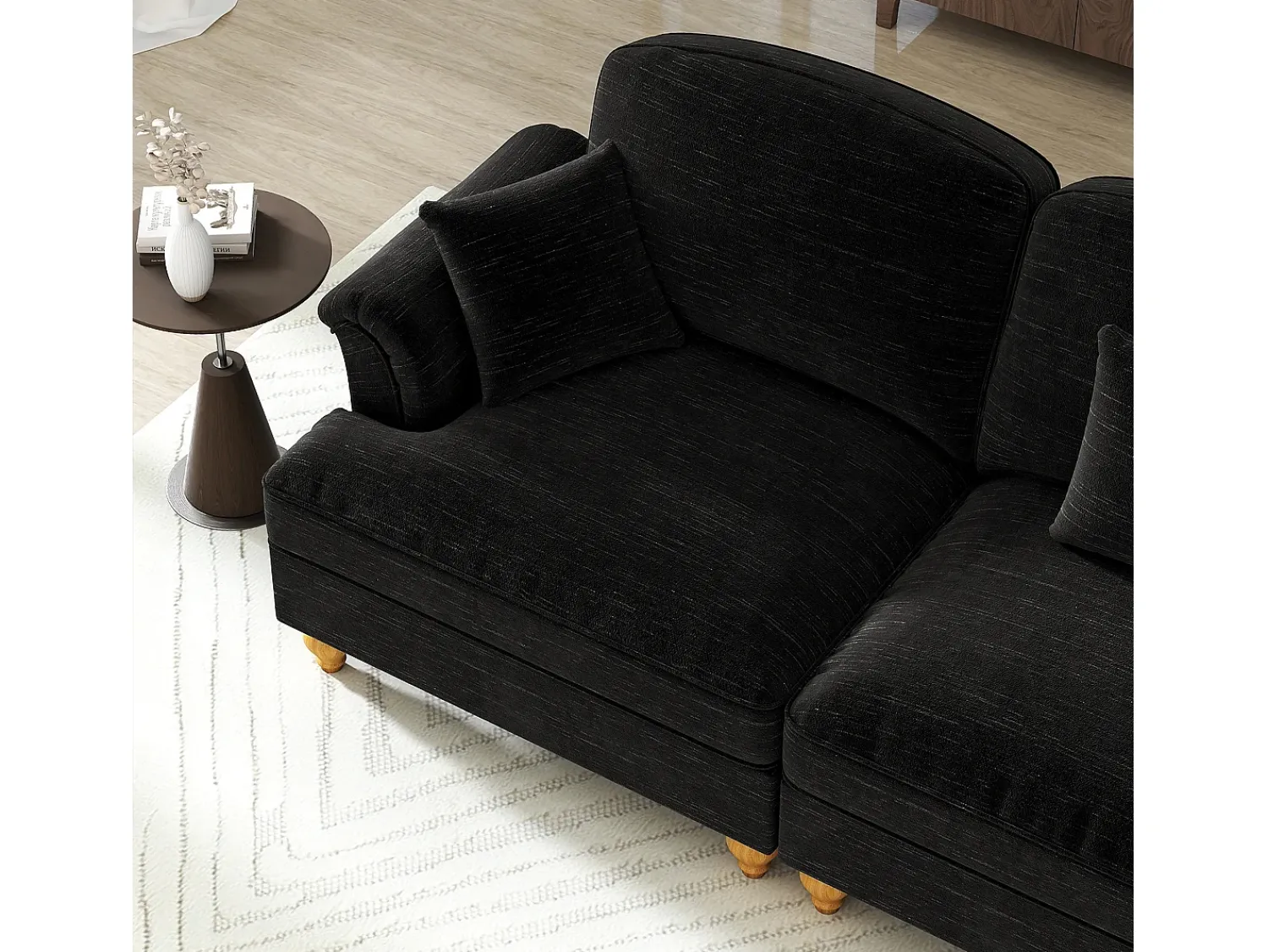 Sofá*DripeX Sofá chesterfield 2 lugares em felpudo - com 2 puffs e 2 almofadas - saia removível - 194x140x93cm Preto