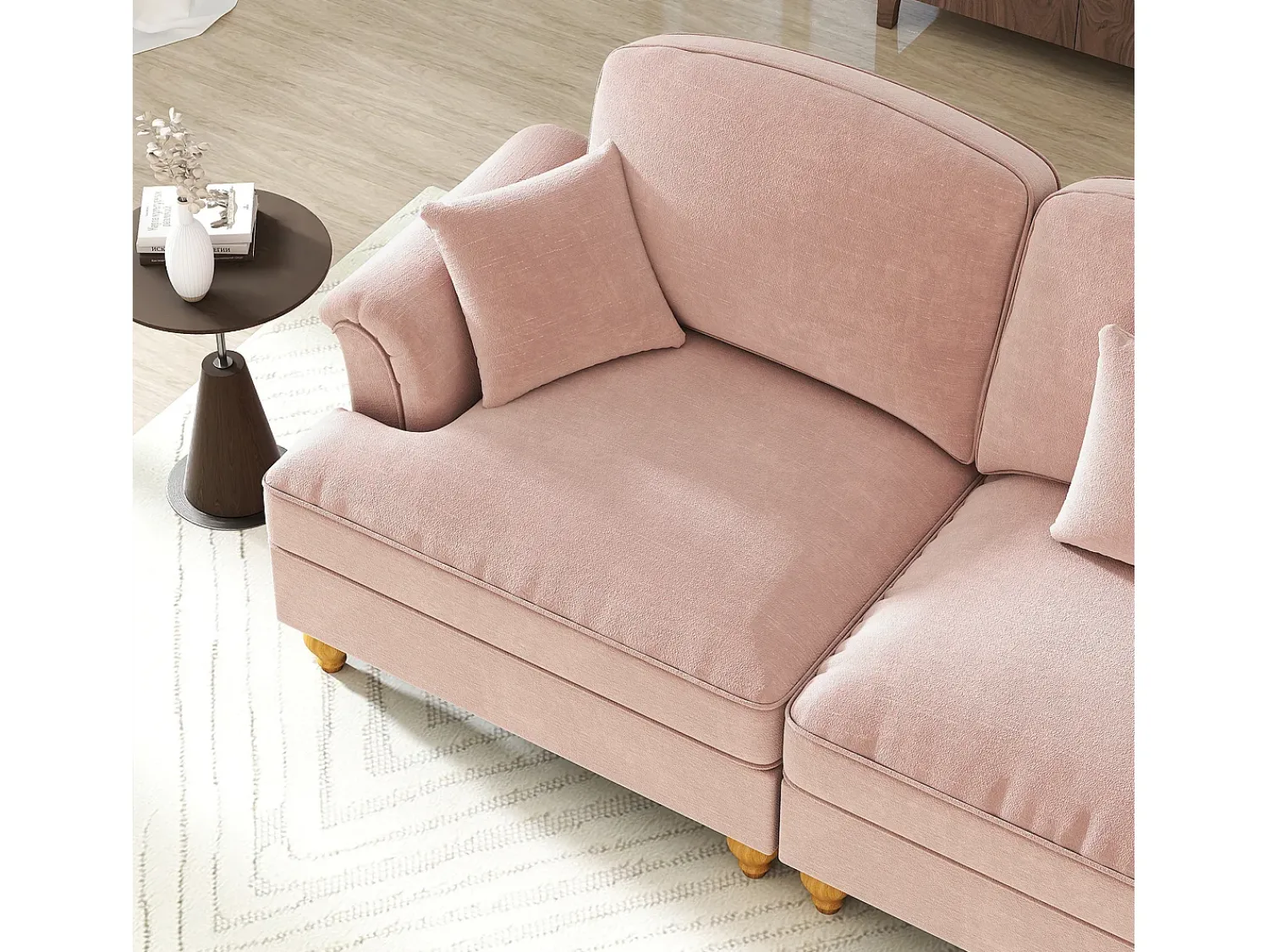 Best DripeX Sofá chesterfield 2 lugares em felpudo - com 2 puffs e 2 almofadas - saia removível - 194x140x93cm Rosa