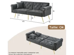 Clearance Sofá Cinza de 2 Lugares - Sofá com Encosto e Braços Ajustáveis ​​​​- 6 Pernas em Metal - para Sala de Estar e Quarto Cinzento