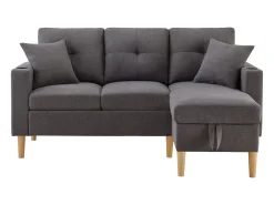Outlet Sofá cinza escuro de 3 lugares - Sofá de canto com 2 almofadas e suporte para copos - bolsos laterais e arrumação - algodão e linho Cinzento