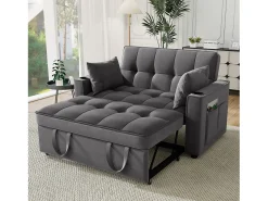 Sofá de 2 lugares - Sofá-cama com suporte para copos e bolso - almofadas e rodízios^ Sofá