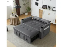 Sofá de 2 lugares - Sofá-cama com suporte para copos e bolso - almofadas e rodízios^ Sofá
