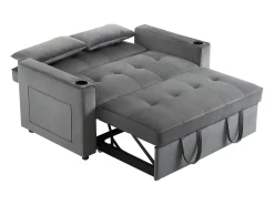 Sofá de 2 lugares - Sofá-cama com suporte para copos e bolso - almofadas e rodízios^ Sofá