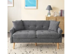 New Sofá de 2 lugares - Sofá reto com duas almofadas e braços - chenile - para sala de estar e quarto Cinzento
