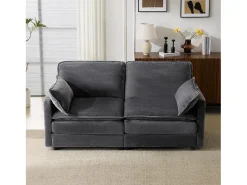 Sofá* Sofá de 2 lugares - Sofá reto com encosto e almofadas - Veludo cotelê - para sala de estar e quarto Cinzento