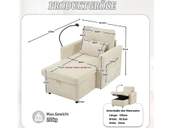 Sofá|Hauss Spole Sofá com 2 bolsos laterais e espaço para arrumação - Tecido chenille - Bege