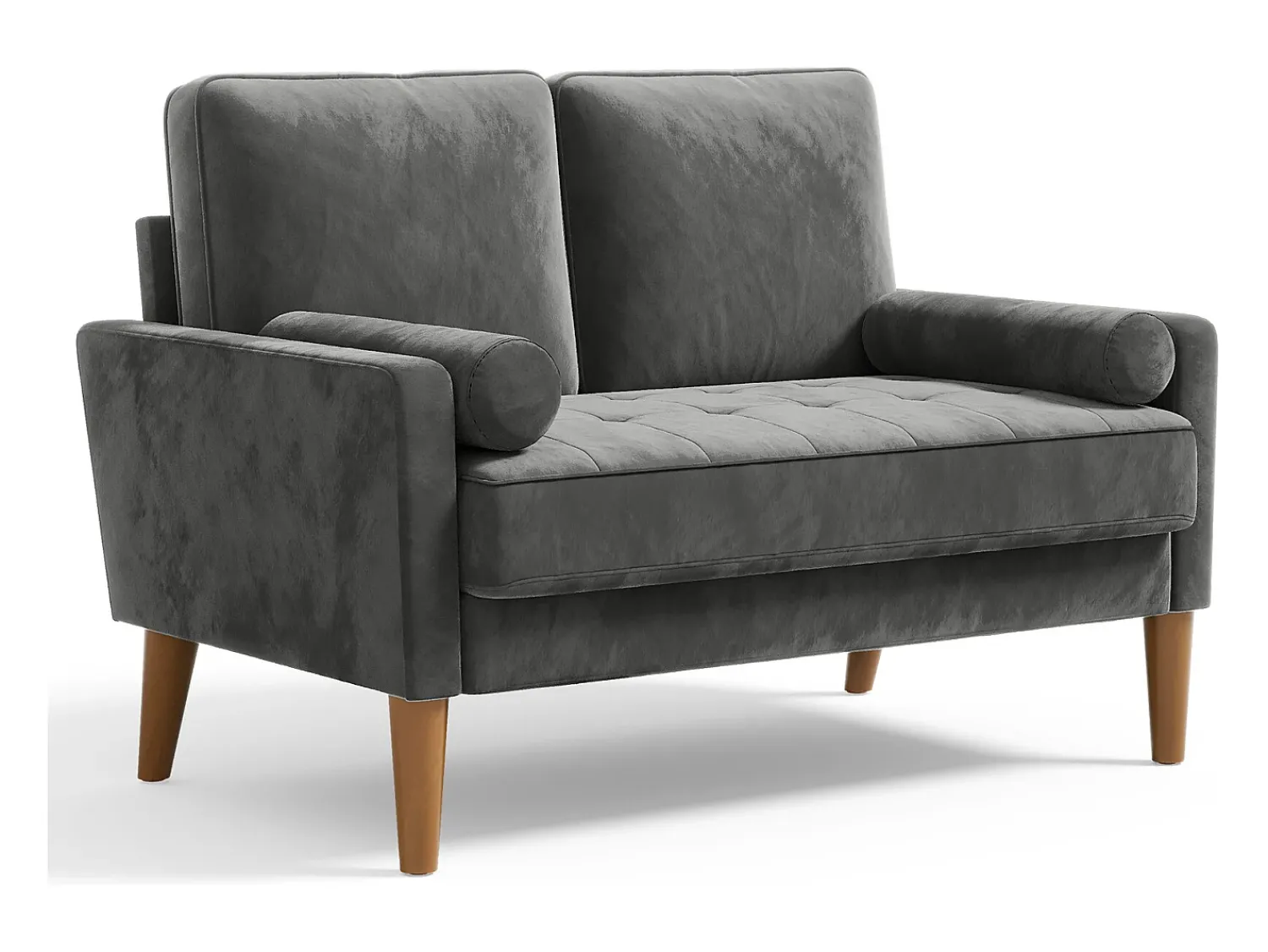 Outlet DripeX Sofá com 2 lugares escandinavos de 2 lugares, mini sofá de braço laminado em Velvet Adeset, poltrona da sala com apoios de braços, 121x77x87cm - cinza Cinzento