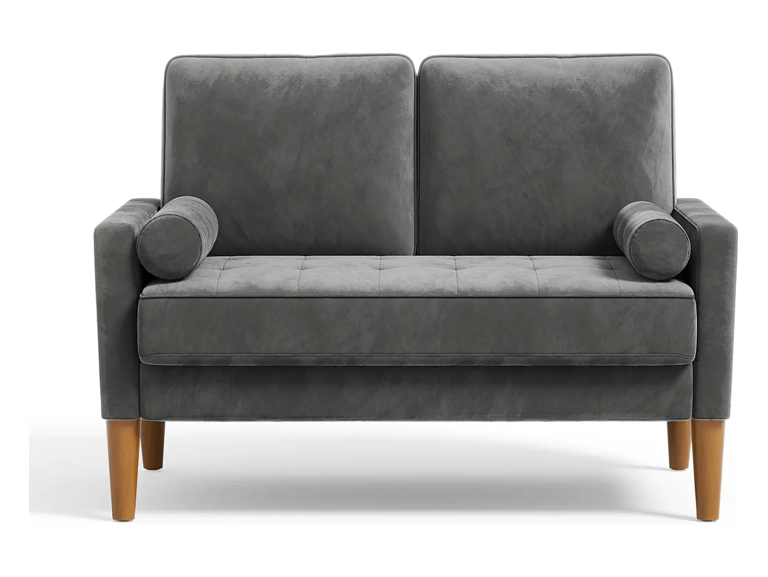 Outlet DripeX Sofá com 2 lugares escandinavos de 2 lugares, mini sofá de braço laminado em Velvet Adeset, poltrona da sala com apoios de braços, 121x77x87cm - cinza Cinzento