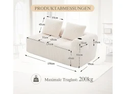 Sofá*Merax Sofá confortável de 2 lugares - 158 x 93 x 61 cm - não requer montagem - com almofadas de encosto e bolso - veludo - Bege