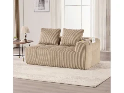 Merax Sofá confortável de 2 lugares - 158 x 93 x 61 cm - não requer montagem - com almofadas de encosto + bolso - veludo - cáqui^ Sofá
