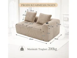 Merax Sofá confortável de 2 lugares - 158 x 93 x 61 cm - não requer montagem - com almofadas de encosto + bolso - veludo - cáqui^ Sofá