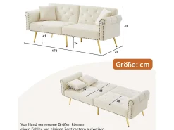 Sofá*ModernLuxe Sofá contemporâneo 2 lugares - Veludo - Encosto ajustável em 3 níveis - Bege