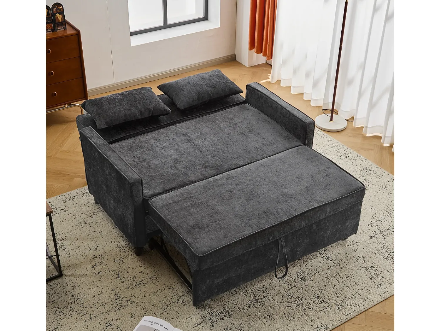 Sofá* Sofá conversível de 2 lugares em tecido chenille com encosto ajustável - Conforto e praticidade para sua sala de estar. Cinzento